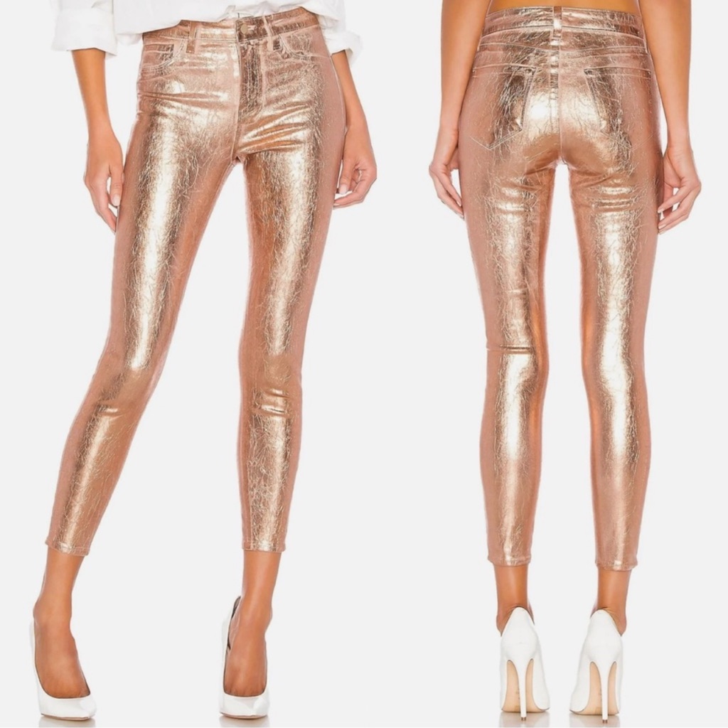 Euc L’agence Margot High Rise Skinny Jeans Petal Rose Gold Foil Coated
